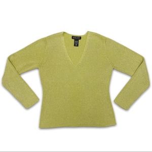 Y2K New York & Company Metallic Lime Green Sparkly Sweater Ladies Extra Small XS